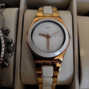 Swatch gold & white watch